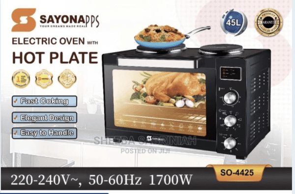 Sayona Electric Oven 45 Litres With Hotplates